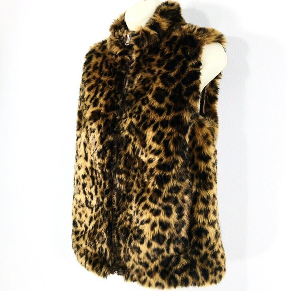 J CREW Sz XS FAUX FUR LEOPARD PRINT FULL ZIP VEST - Picture 2 of 10